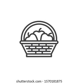 Fruit basket line icon. linear style sign for mobile concept and web design. Wicker basket with apples outline vector icon. Symbol, logo illustration. Vector graphics