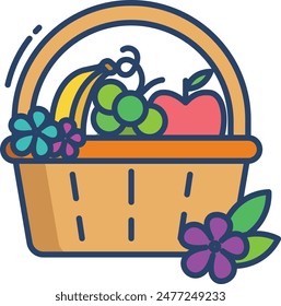 Fruit basket linear color vector illustration