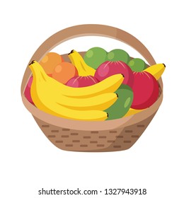 Fruit Basket on White Background Isolated 