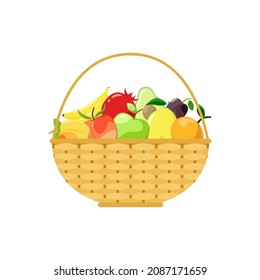 Obstkorb auf weißem Hintergrund. Flaches Design.
