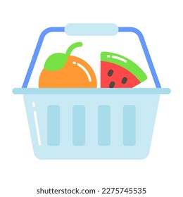 Fruit basket, vector icon of organic food in different style