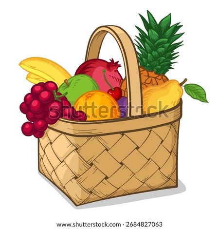 Fruit basket. Vector illustration of a basket with food.