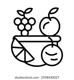 Fruit Basket Vector Line Icon Design