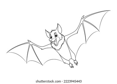 Fruit Bat Cartoon Animal Illustration BW