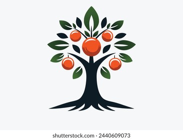 Fruit bearing tree. Vector illustration of logo, icon, pictogram of fruit plant nursery or agricultural enterprise engaged in growing a variety of fruits