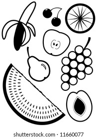 Fruit and berries for a dessert in a vector