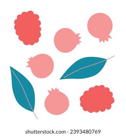 Fruit and berries drawn icons vector set. Illustration of colored fruits for design farm product, market label vegetarian shop.