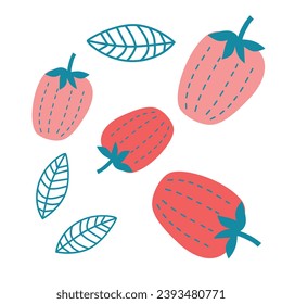 Fruit and berries drawn icons vector set. Illustration of colored fruits for design farm product, market label vegetarian shop.