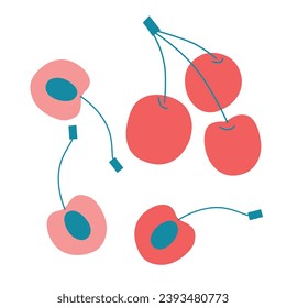 Fruit and berries drawn icons vector set. Illustration of colored fruits for design farm product, market label vegetarian shop.
