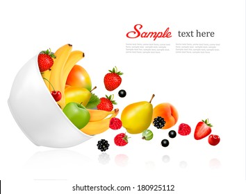 Fruit And Berries Falling From A Bowl. Concept Of Healthy Eating. Vector.