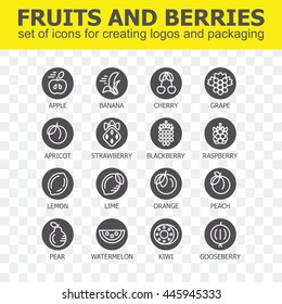 Fruit and berries icon collection - vector illustration. Fruit and berries icons set for creating logos and packaging. Fruit and berries line icons.