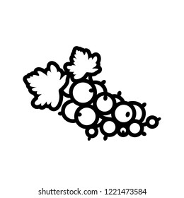 Fruit and berry collection - currant. Line icon of currant bunch with leaves. Vector Illustration 