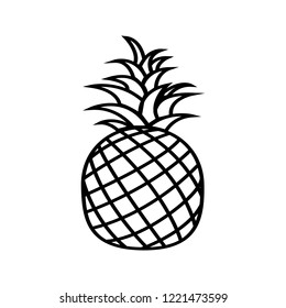 Fruit and berry collection - pineapple. Line icon of whole pineapple with leaves. Vector Illustration 