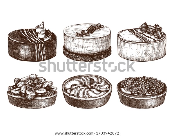 Fruit Berry Desserts Collection Hand Drawn Stock Vector Royalty Free