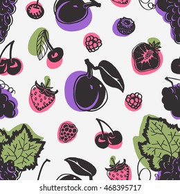 fruit berry pattern vector seamless pop art grape cherry print