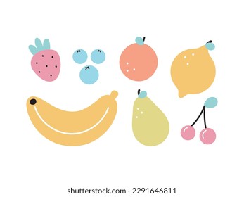 Fruit and Berry set. Vector illustration in cartoon style. For card, posters, banners, books, fabric, icons.
