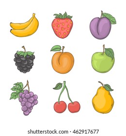  Fruit and berry set vector illustration isolated on a white background.Summer fruit  icon hand draw in doodle style
