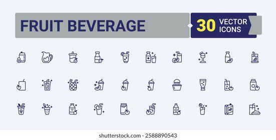 Fruit Beverage icon. Pack of coconut, bottle, tea, hot, ice, alcoholic, beer and more. Outline icon collection. Solid line editable stroke. Vector line and solid icons.