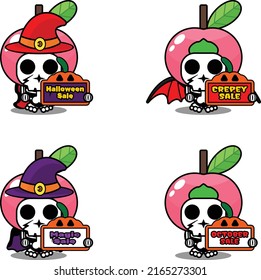 fruit bone mascot costume character cartoon vector. holding sale halloween board