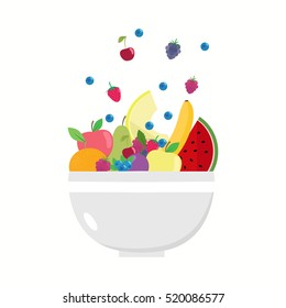 Fruit bowl. Flat design. 