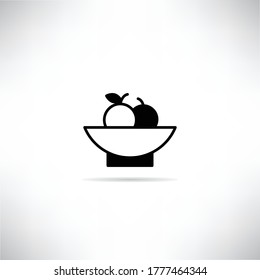 icono de fruta en el bol con ilustración de vector de sombra de caída