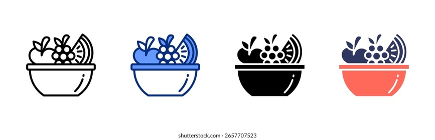 Fruit Bowl ícone folha de vários estilo coleção