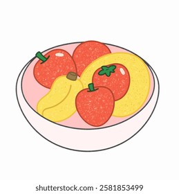 A fruit bowl, ideal for healthy meals, snacks, and vegetarian themed designs.