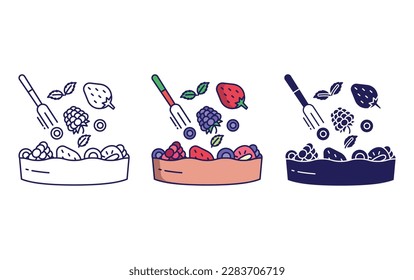 Fruit bowl line and solid vector icons