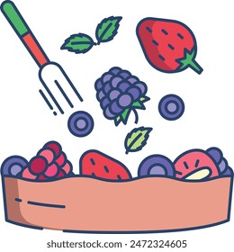 Fruit bowl linear color vector illustration