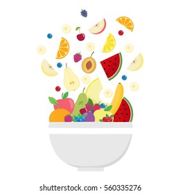 Fruit bowl. Slices of fruits. Flat design
