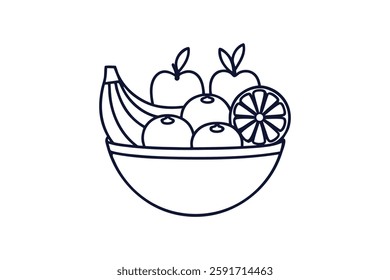 fruit bowl vector line art illustration transparent white background