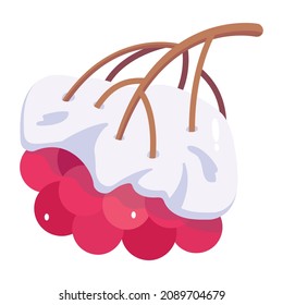 Rama de fruta cubierta de hielo, un icono isométrico de bayas de nieve 