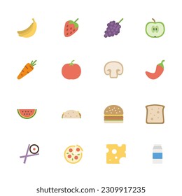 fruit and bread icons set
