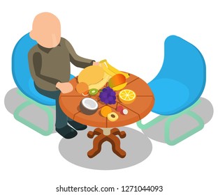 Fruit breakfast concept banner. Isometric banner of fruit breakfast vector concept for web, giftcard and postcard