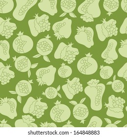 Fruit bright new  abstract objects seamless patterns with apples, pears, grapes. Pattern can be used for wallpaper pattern fills surface textures. Vector backgrounds with warm  pale lime shades.