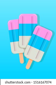 fruit bright vector ice cream on a shelf on a blue background