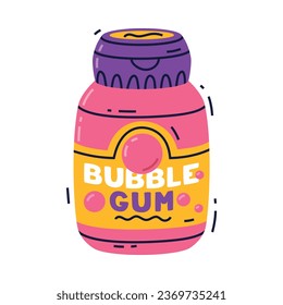Fruit Bubble Gum in Jar as Sweet Chewing Gum Vector Illustration