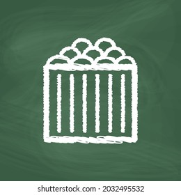Fruit bucket Icon design, white chalk. Draw a picture on the blackboard.