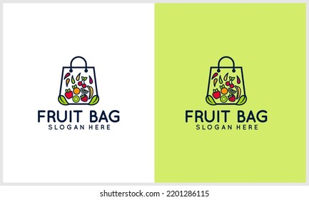 Obstbunch mit Logo-Design-Vorlage für Shop-Beutel