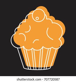 Fruit cake icon in doodle style vector illustration for design and web isolated on black background. Fruit cake vector object for labels and advertising