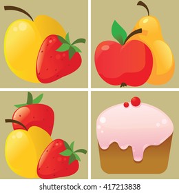 Fruit and cake icons