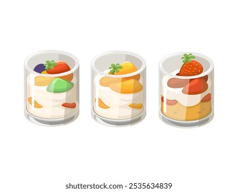 Bolo de fruta na coleção de vidro conjunto ilustração vetor