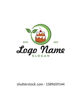 Fruit cake shop logo vector. Creative and fun concept design of bakery house store icon. Flat modern, pop art vintage look. Apply to web site, mobile phone apps, market brand, front of wall decoration