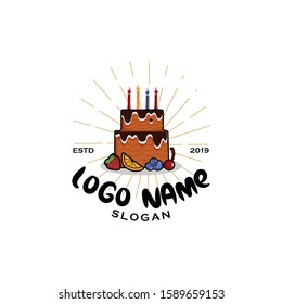 Fruit cake shop logo vector. Creative and fun concept design of bakery house store icon. Flat modern, pop art vintage look. Apply to web site, mobile phone apps, market brand, front of wall decoration