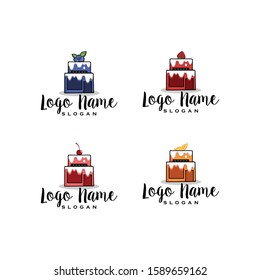 Fruit cake shop logo vector. Creative and fun concept design of bakery house store icon. Flat modern, pop art vintage look. Apply to web site, mobile phone apps, market brand, front of wall decoration