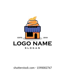 Fruit cake shop logo vector. Creative and fun concept design of bakery house store icon. Flat modern, pop art vintage look. Apply to web site, mobile phone apps, market brand, front of wall decoration