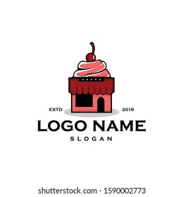 Fruit cake shop logo vector. Creative and fun concept design of bakery house store icon. Flat modern, pop art vintage look. Apply to web site, mobile phone apps, market brand, front of wall decoration