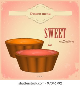 Fruit cakes - Vintage postcard, Menu cover - vector illustration