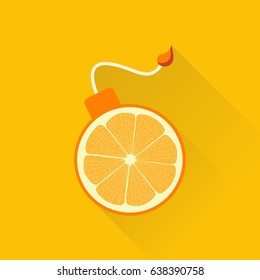 Fruit candy bomb in flat style. Orange bomb with long shadow.