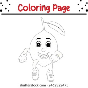 fruit cartoon character coloring page. coloring book for kids.
